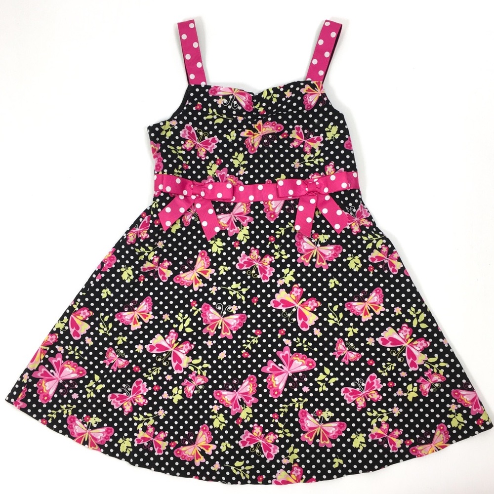 Jessica Ann | Black Pink Dots & Butterflies Dress